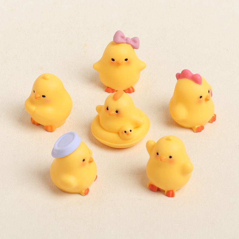 Fish Toys For Aquarium - 6Pcs Cute Resin Mini Chick Figures