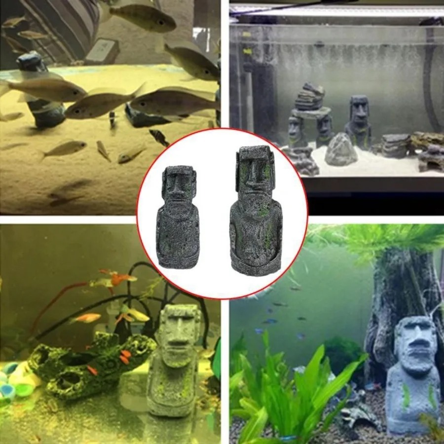 Easter Island Stone Statue Res - Aquarium Fish Artificial 评论和价格